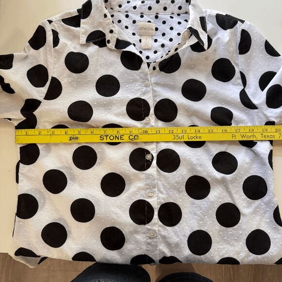 Chico's Black and White Polka Dot‎ Mixed Print Blouse, Size Medium - Picture 6 of 8
